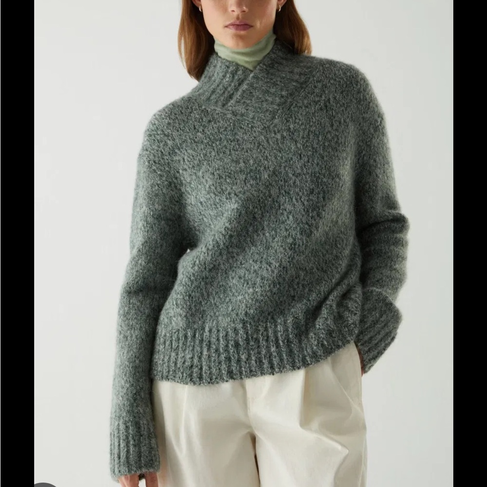 COS Green Heathered Cowl Neck Sweater - Picture 1 of 14